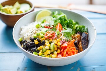 Poster - veggie burrito bowl with black beans and corn