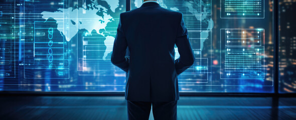 Close up of engineer, businessman, programmers observing data on futuristic computer hologram. Developing Advanced Software with multiple computer of code on futuristic modern interface