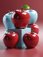 Wall Mural - Crisp Red Apple Pop Illustration with Gradient Background Gen AI