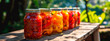 Pepper preserved in jars. Selective focus.