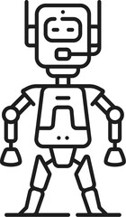 Poster - Robot line icon, cartoon robotic cyborg character or android bot, vector toy. Retro robot with mechanical arms and face, cyber machine or space alien, AI robotic technology android bot in thin line