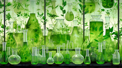 Wall Mural - Botanical medicine experiments in the laboratory, using plants to test plant growth. Ecology. Bioengineering.