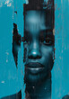 Gorgeous African woman face, abstract artistic wallpaper style, close up view. Beauty, cosmetics and make-up concept