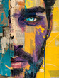 Handsome man face, abstract artistic wallpaper style, close up view. Beauty, fashion concept