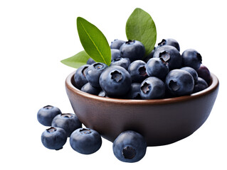 Canvas Print - A bowl brimming with ripe blueberries, accompanied by fresh leaves.