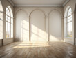 © ImageFlow - Spacious classic interior with arched windows and autumn view. Real estate and elegance concept. Generative AI