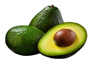 Wall Mural - Sliced avocado with its stone on a transparent background.