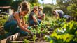 © yanadjan - people plant plants and flowers in the garden. Selective focus.