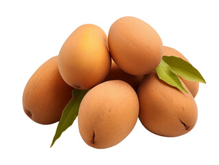 Poster - A grouping of ripe sapodilla fruits with leaves on a transparent background.