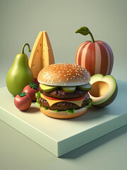 Wall Mural - Artisanal Cheeseburger Pop Art Illustration on Pastel Gradient Background Gen AI