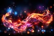  an abstract background with bright lights and a flowing wave of orange and pink smoke on a black background with blue and red lights.