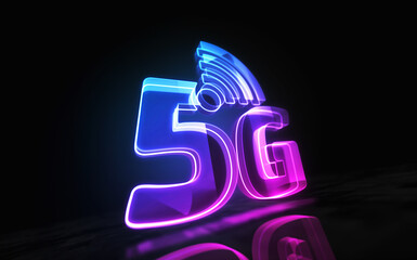 5G mobile network technology symbol glass 3d object