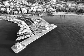 Poster - Sanremo, Italy. Aerial view of city port and skyline