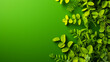 Fresh spring moringa leaves on vibrant green background with copy space, symbolizing natural wellness and herbal health concepts