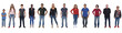 © curto - front view of a group of women and men of various ages dressed in jeans on white background