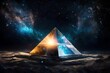 surreal  glowing  spatial pyramid , outerspace pyramid portal, nebulas and stary sky