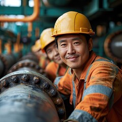 portrait a happy Asian man as an engineer working on a petrol plant