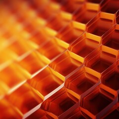 Wall Mural -  a close up of a bunch of orange hexagonals on a black and orange background with a blurry effect.