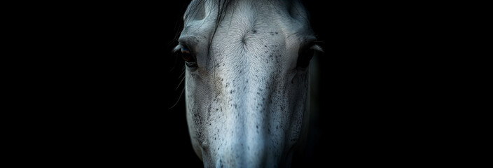 Wall Mural - extreme close up of white horse eyes front view looking at camera banner with copy space