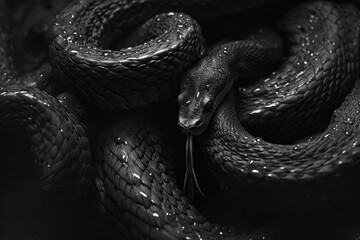 Canvas Print - A black and white photo of a snake. Suitable for nature-themed projects