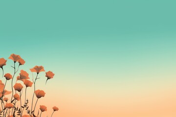 Wall Mural -  a bunch of orange flowers on a blue and yellow background with a sky in the back ground and a blue sky in the back ground.