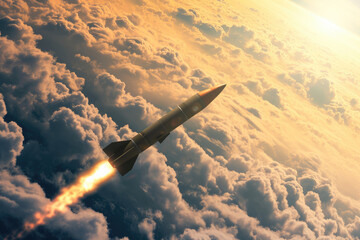 Wall Mural - The missile carrying a nuclear warhead is flying in the upper atmosphere