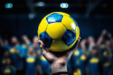 The hand is holding the handball ball. Generative AI Image.
