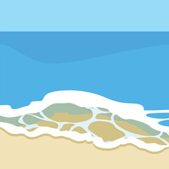 Poster - Seascape with waves and sand. Vector illustration in flat style