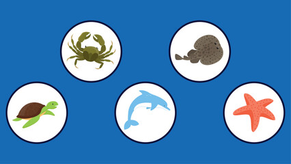 Poster - Sea life icons set. Cartoon illustration of sea life icons for web design