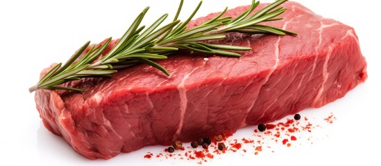 Canvas Print - Fresh fillet steak beef meat with rosemary leaf Isolated on white background. Generate AI image
