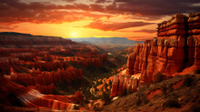 A Canyon Landscape With Rugged Terrain And Towering Cliffs, Aglow With The Colors Of A Radiant Sunset, Providing A Dramatic And Awe-inspiring HD View Of Nature