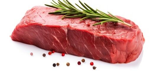 Sticker - Fresh fillet steak beef meat with rosemary leaf Isolated on white background. Generate AI image