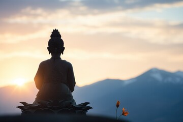 Wall Mural - silhouette in lotus pose atop a mountain