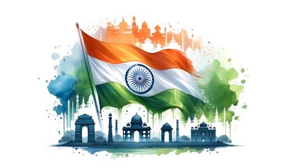 Wall Mural - Watercolor background for indian republic day with copy space.