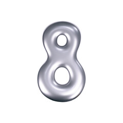 Wall Mural - 3d chrome liquid number 8 in y2k style isolated. render of 3d metal inflated figures with glossy sil