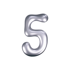 Wall Mural - 3d chrome liquid number 5 in y2k style isolated. render of 3d metal inflated figures with glossy sil