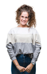 Sticker - Beautiful brunette curly hair young girl wearing glasses over isolated background with a happy and cool smile on face. Lucky person.