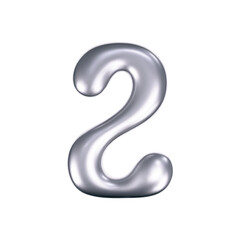Wall Mural - 3d chrome liquid number 2 in y2k style isolated. Render of 3d metal inflated figures with glossy silver effect. 3d vector y2k typography digit