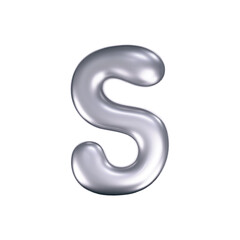 Wall Mural - 3d chrome liquid letter S in y2k style isolated. Render of 3d metal inflated bubble alphabet with glossy silver effect. 3d vector y2k typography letter