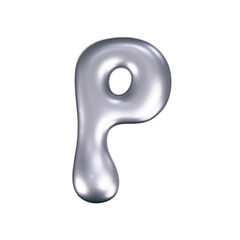 Wall Mural - 3d chrome liquid letter P in y2k style isolated. Render of 3d metal inflated bubble alphabet with glossy silver effect. 3d vector y2k typography letter