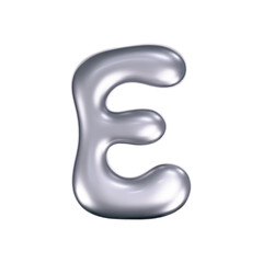 Wall Mural - 3d chrome liquid letter E in y2k style isolated. Render of 3d metal inflated bubble alphabet with glossy silver effect. 3d vector y2k typography letter