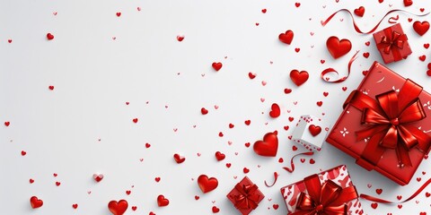 Wall Mural - A red gift box surrounded by hearts. Perfect for Valentine's Day or expressing love and affection