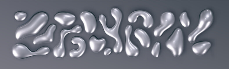 Wall Mural - chrome liquid 3d shapes in y2k style isolated on a black background. render of 3d metal silver eleme