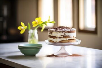 Poster - tiramisu layered cake on a pedestal stand