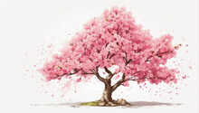 Illustration Of Cherry Trees In Fall. Cherry Blossom Tree Isolated On White Background