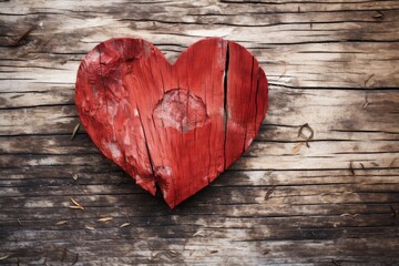 Rustic Red Heart on Weathered Wood: Symbol of Timeless Love - Generative AI