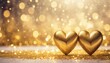 two gold hearts on glitter luxury room bokeh abstract background love and valentine day concept illustration