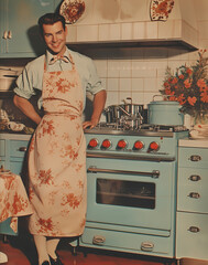 Gender Bending 1950s Pulp Appliance Advertisement Stove Range For The Perfect House Husband's Radiant Smile