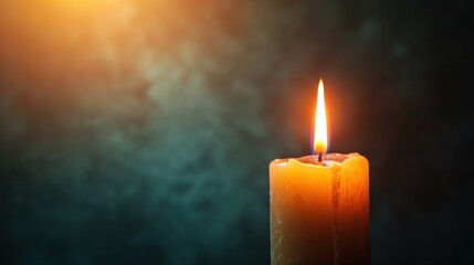 Wall Mural - A single candle is lit in front of a dark background, AI