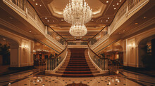 A Lavish Hotel Ballroom Wedding With A Crystal Chandelier Grand Staircase And Elegant Decor.